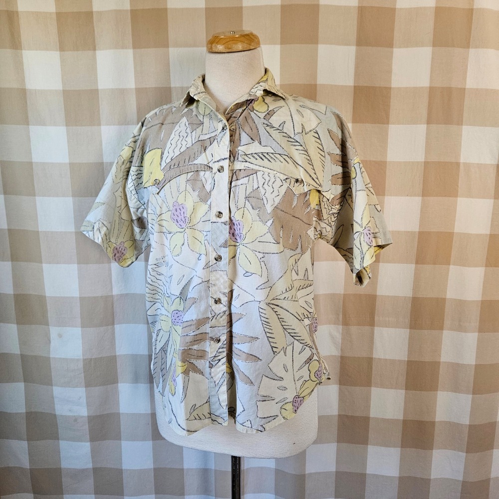 Vtg‎ 80s Circle T by Marilyn Lenox Western Hawaiian Tropical Floral Shirt L